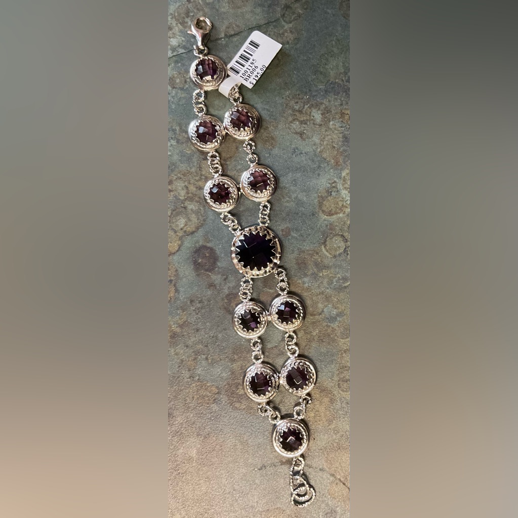 Italian Sterling Silver Amethyst Gemstone Link Bracelet